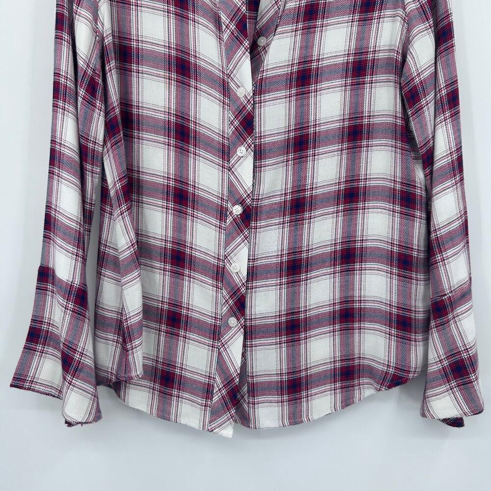 Draper James Plaid Button Front Blouse Red White Blue Size 10 Classic Preppy - Picture 5 of 12